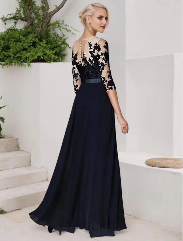 3 Piece Mother of The Bride Pant Suits for Wedding Chiffon Lace Applique 3/4 Sleeve Formal Pantsuits for Women Dressy