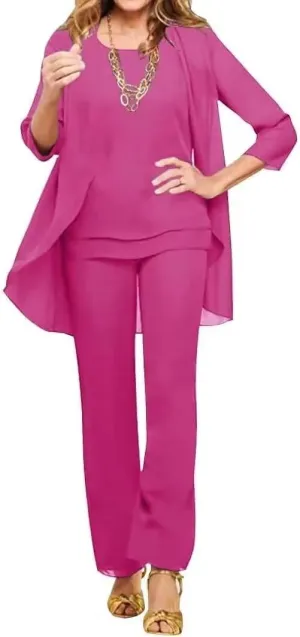 3 Pieces Mother of The Bride Pant Suits for Wedding Chiffon Formal Outfits Wedding Pantsuits for Women Evening Party