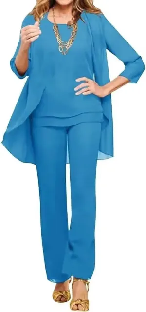 3 Pieces Mother of The Bride Pant Suits for Wedding Chiffon Formal Outfits Wedding Pantsuits for Women Evening Party