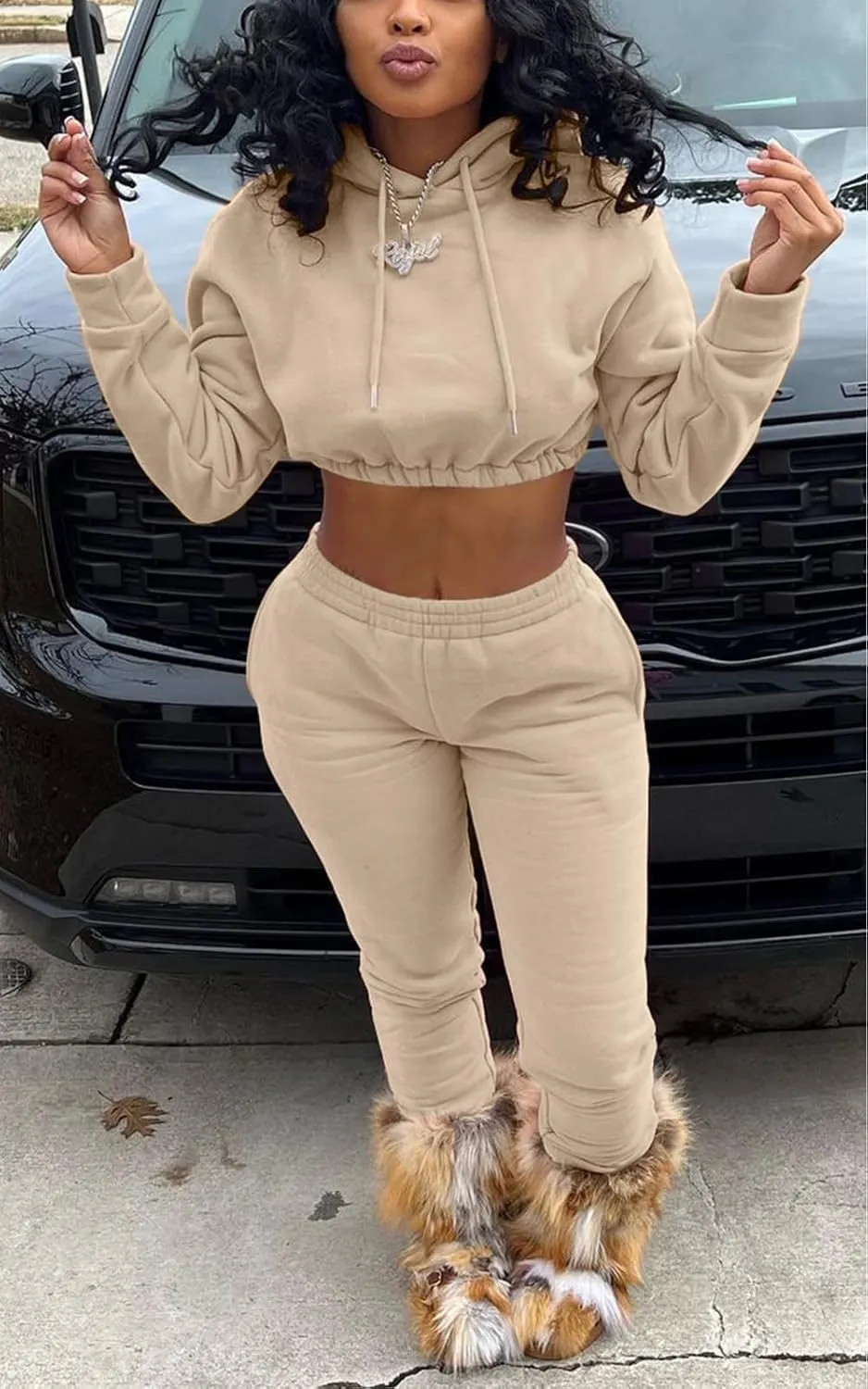 Akmipoem Sweatsuits for Women Set 2 Piece Tracksuits Outfits Casual Long Sleeve Crop Hoodie Jogger Pants Matching Sets