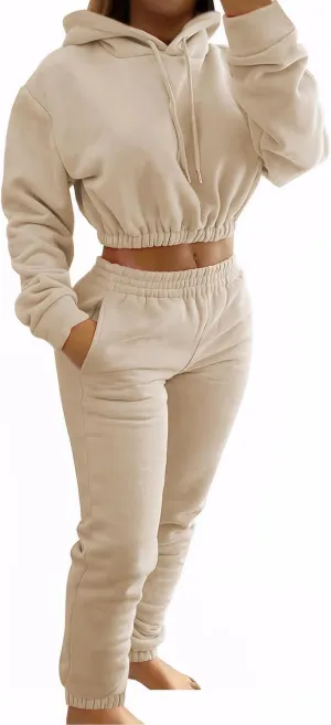 Akmipoem Sweatsuits for Women Set 2 Piece Tracksuits Outfits Casual Long Sleeve Crop Hoodie Jogger Pants Matching Sets
