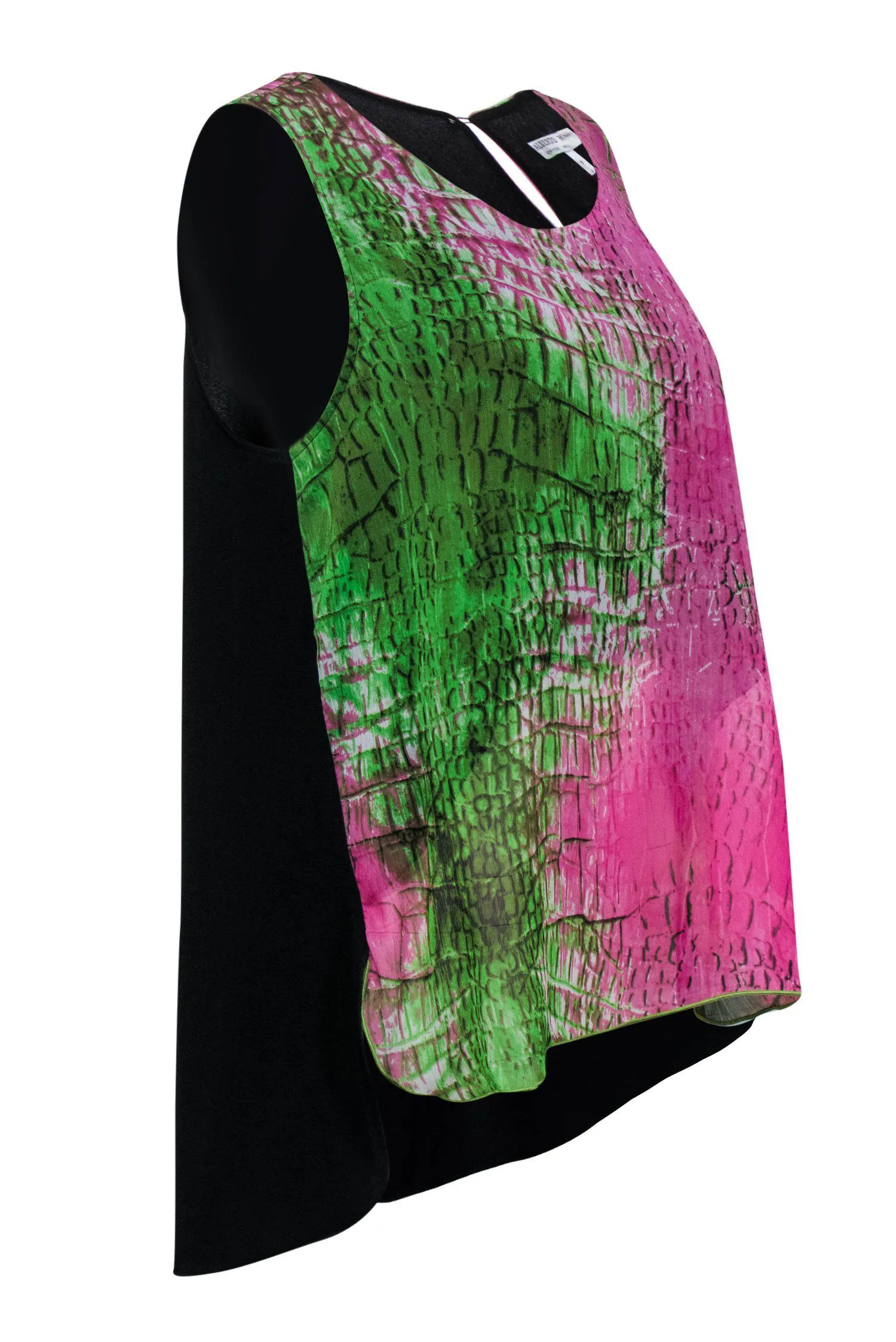 Alberto Makali - Pink & Green Reptile Print High-Low Tank Sz L