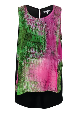 Alberto Makali - Pink & Green Reptile Print High-Low Tank Sz L