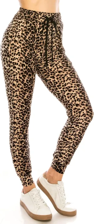 ALWAYS Women Drawstrings Jogger Sweatpants - Super Light Skinny Animal Print Leopard Soft Pockets Pants US M (Tag L/XL)