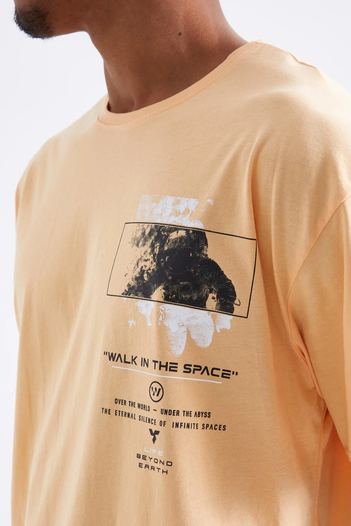 baski detayli o yaka erkek oversize t-shirt - 88099