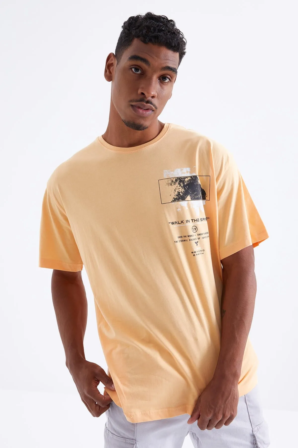 baski detayli o yaka erkek oversize t-shirt - 88099