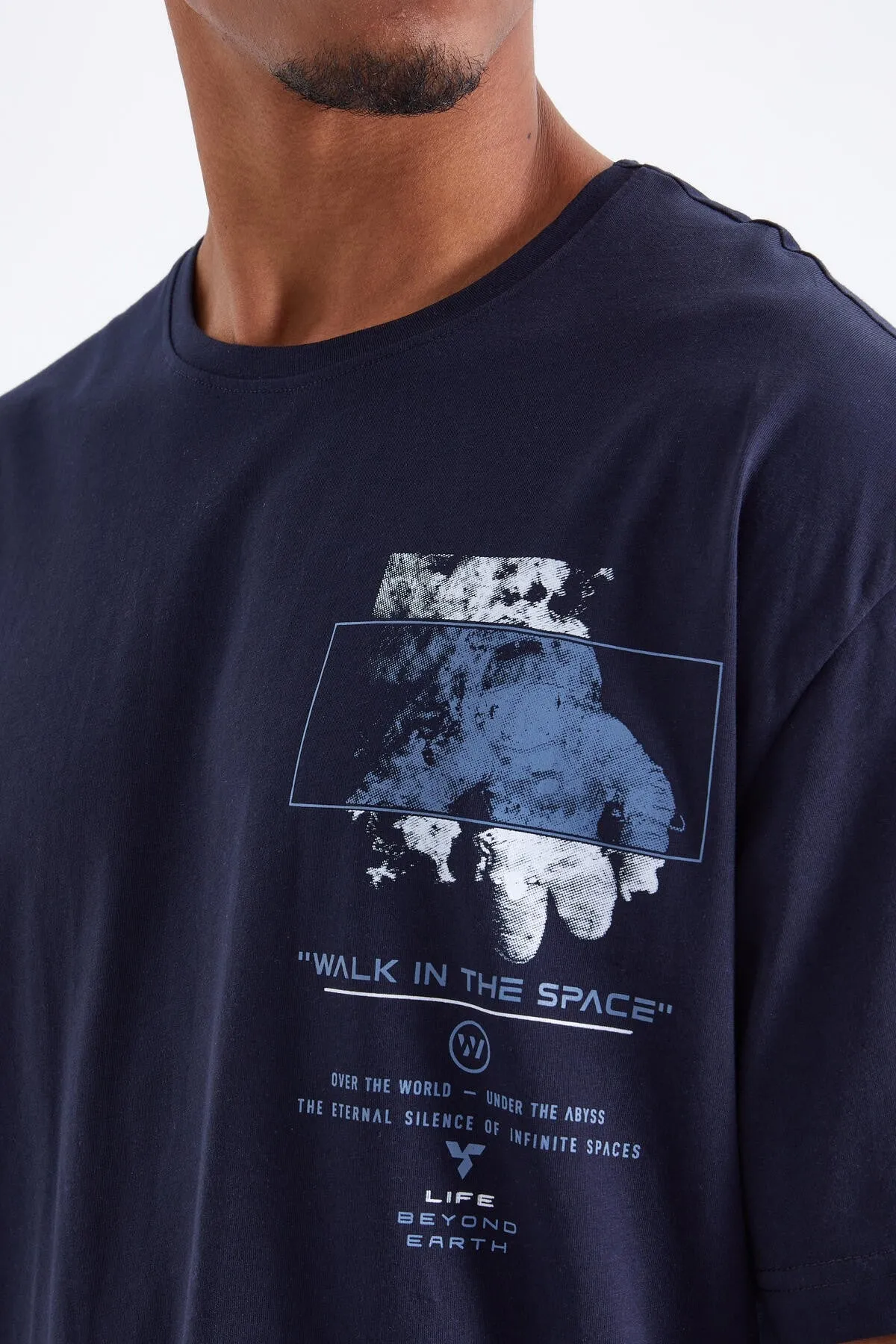 baski detayli o yaka erkek oversize t-shirt - 88099