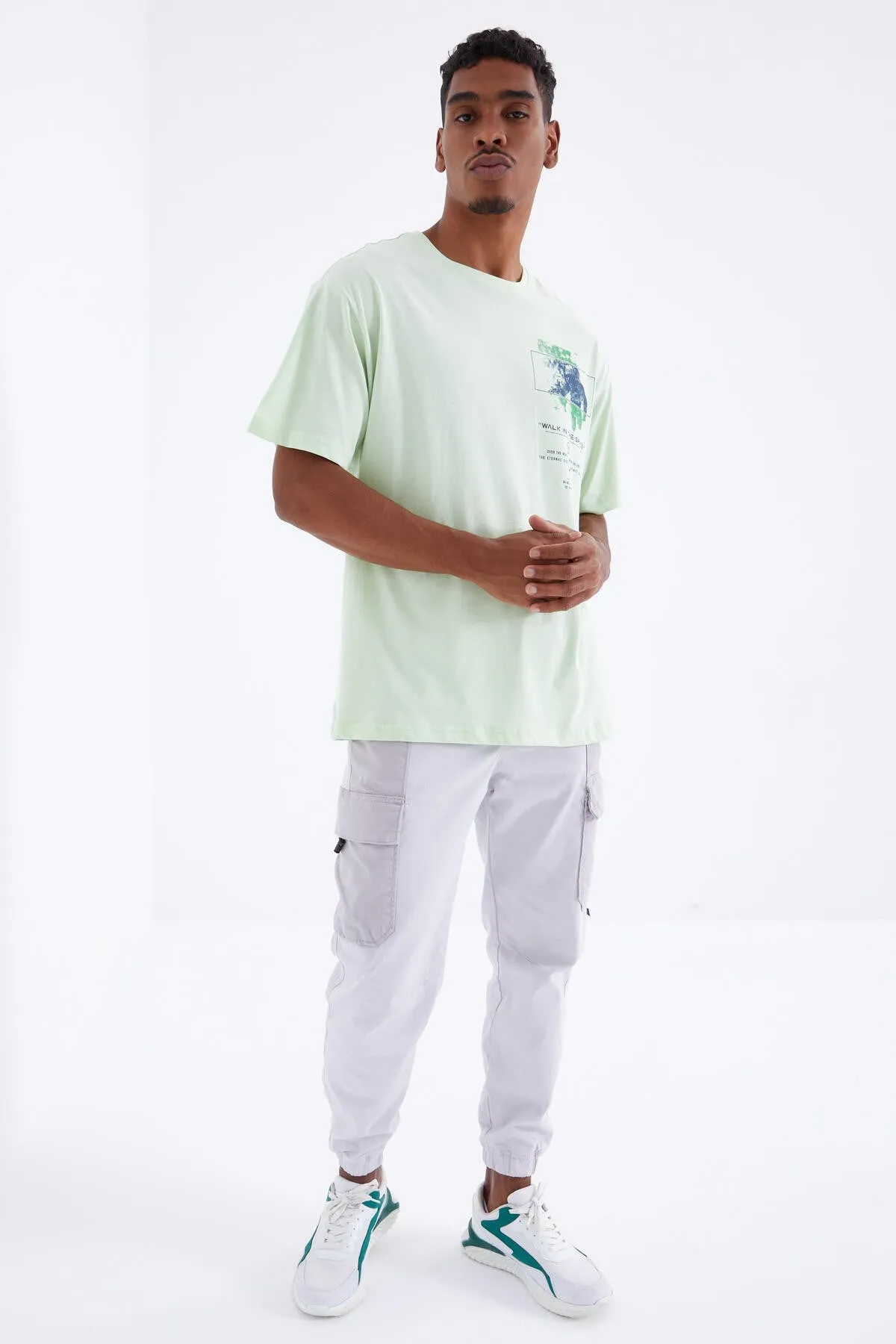 baski detayli o yaka erkek oversize t-shirt - 88099