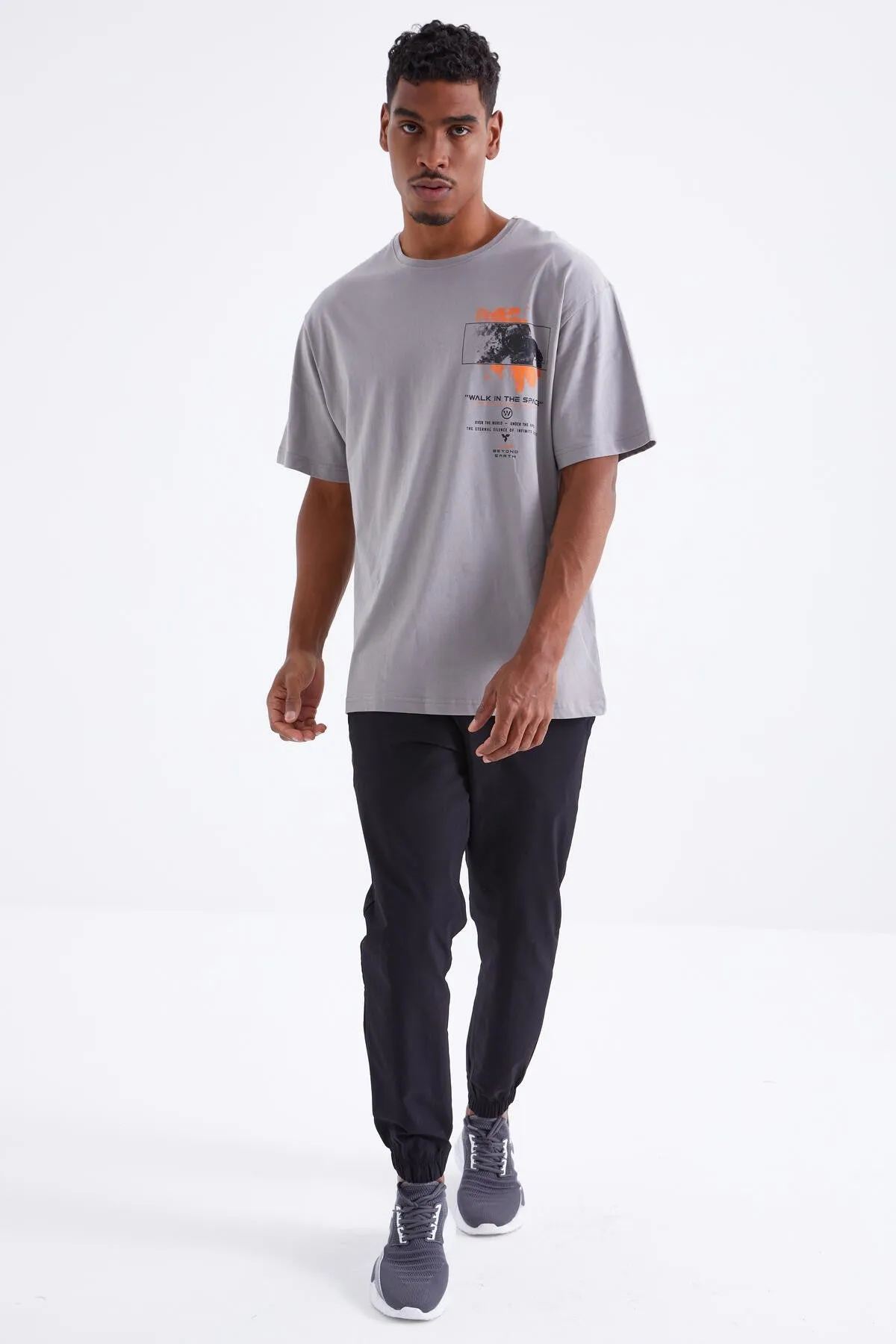 baski detayli o yaka erkek oversize t-shirt - 88099