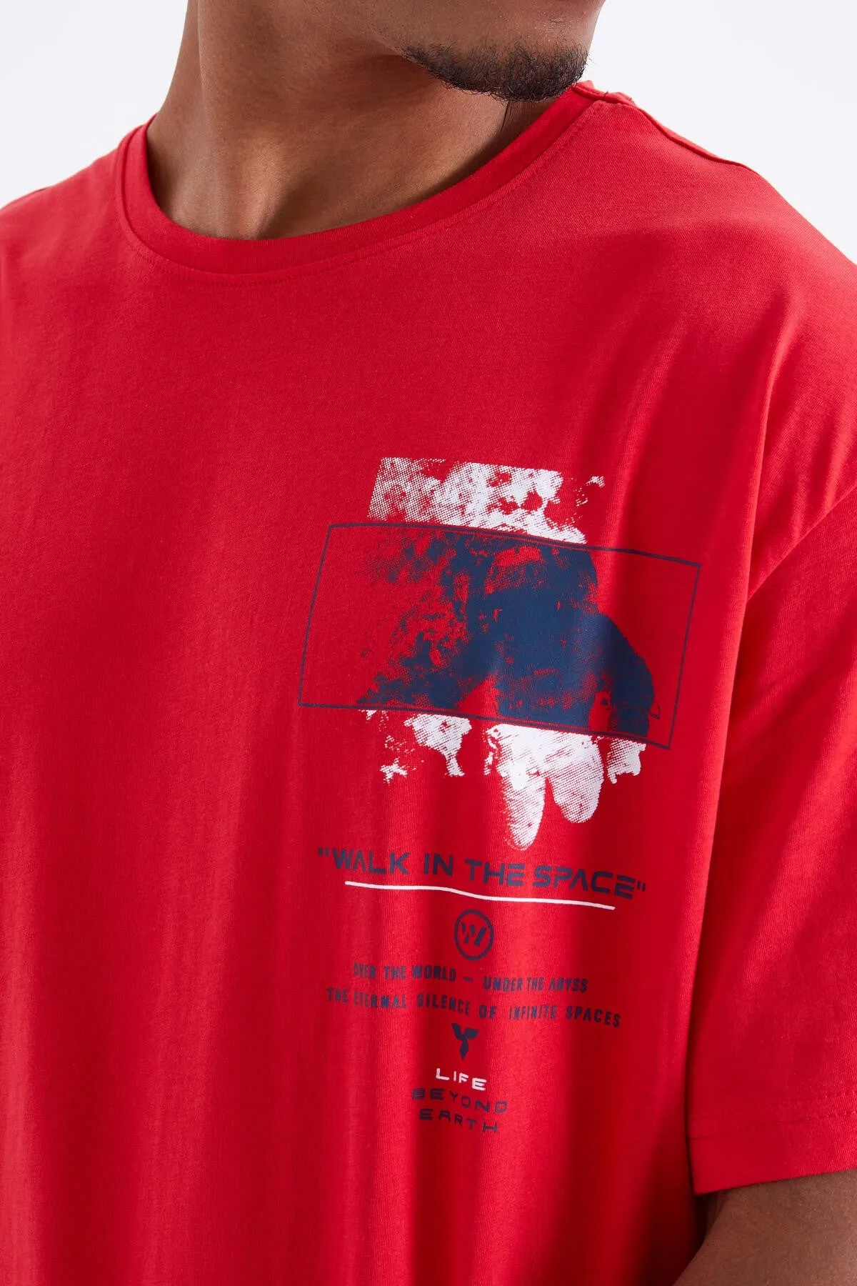 baski detayli o yaka erkek oversize t-shirt - 88099