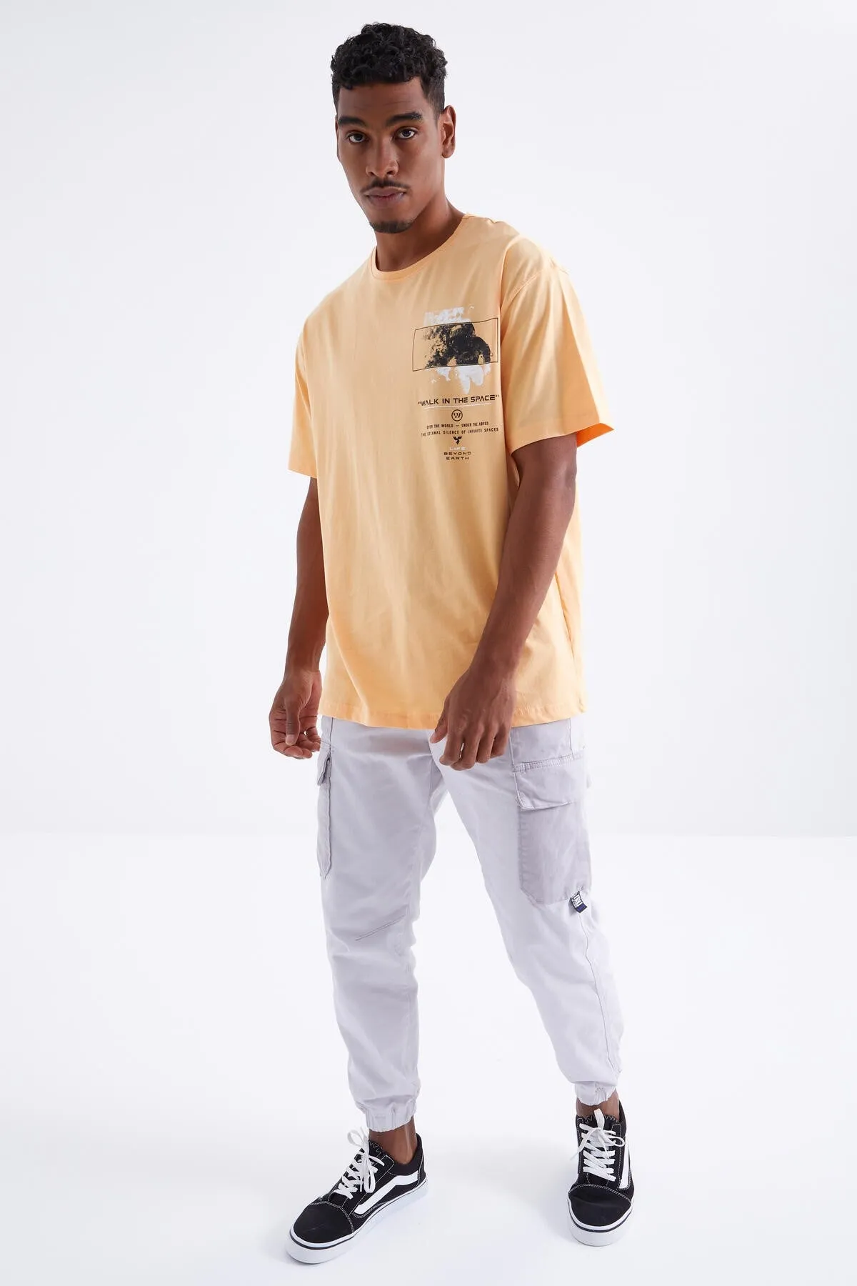 baski detayli o yaka erkek oversize t-shirt - 88099