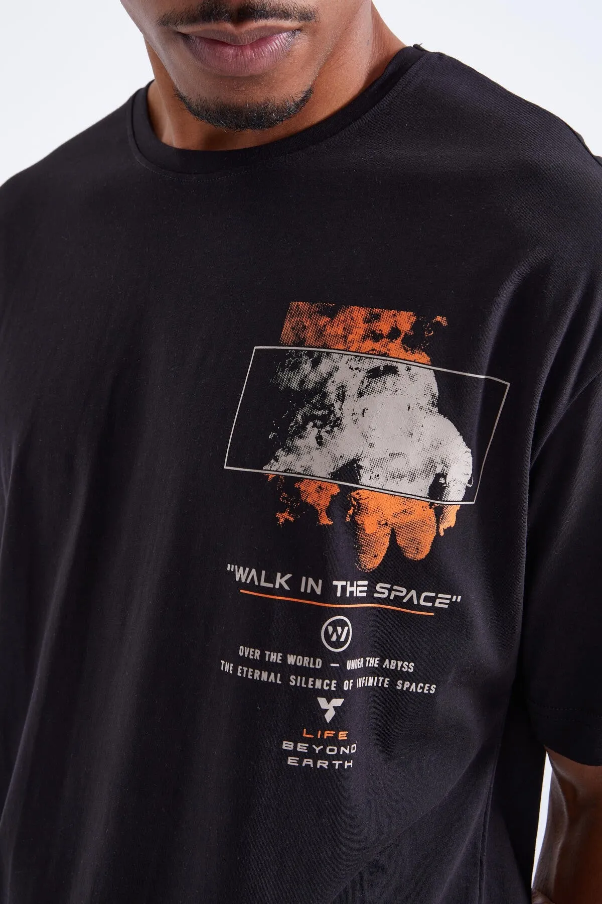 baski detayli o yaka erkek oversize t-shirt - 88099