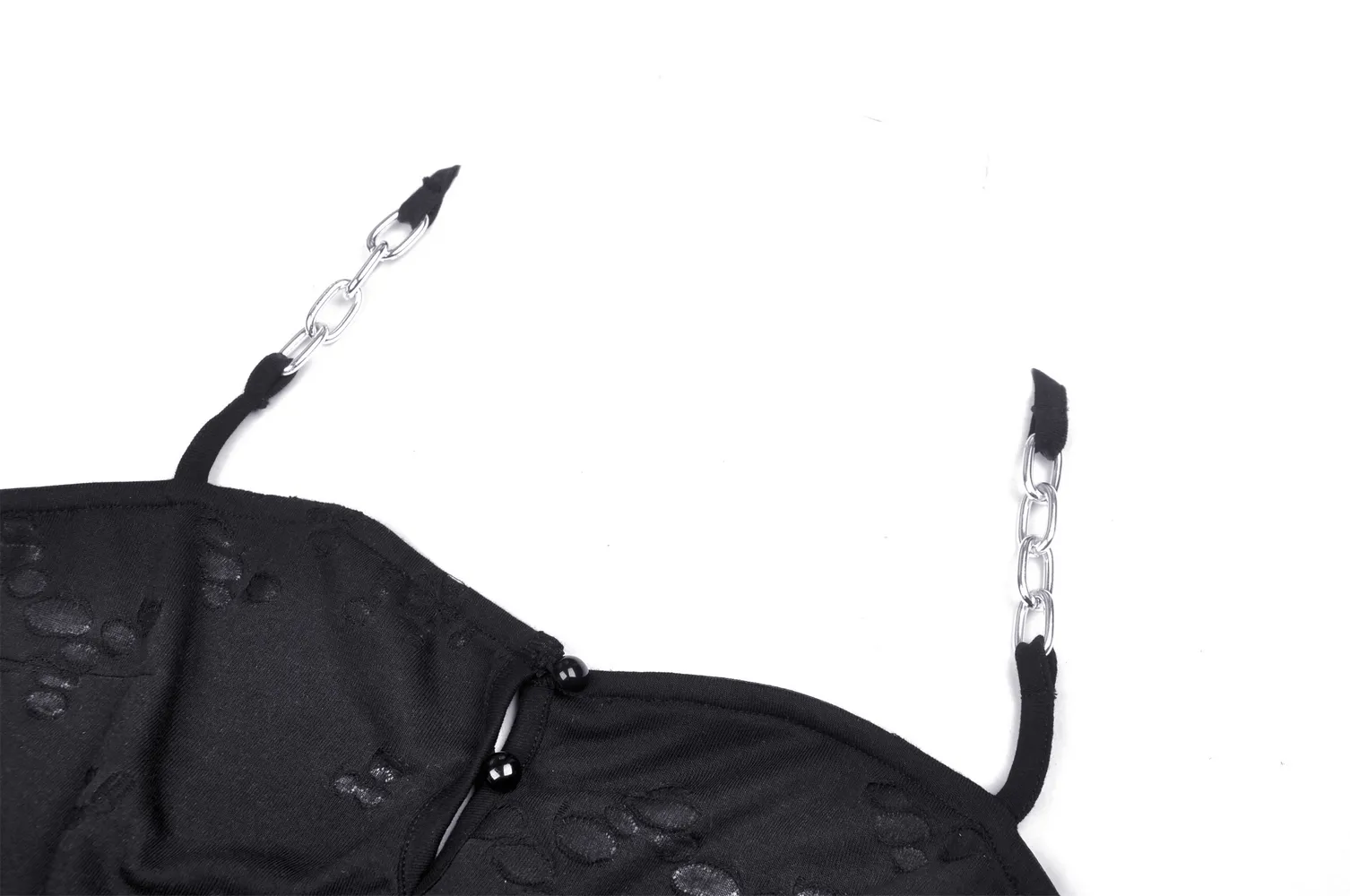 Black Gothic Crop Top with Chain Detail Straps