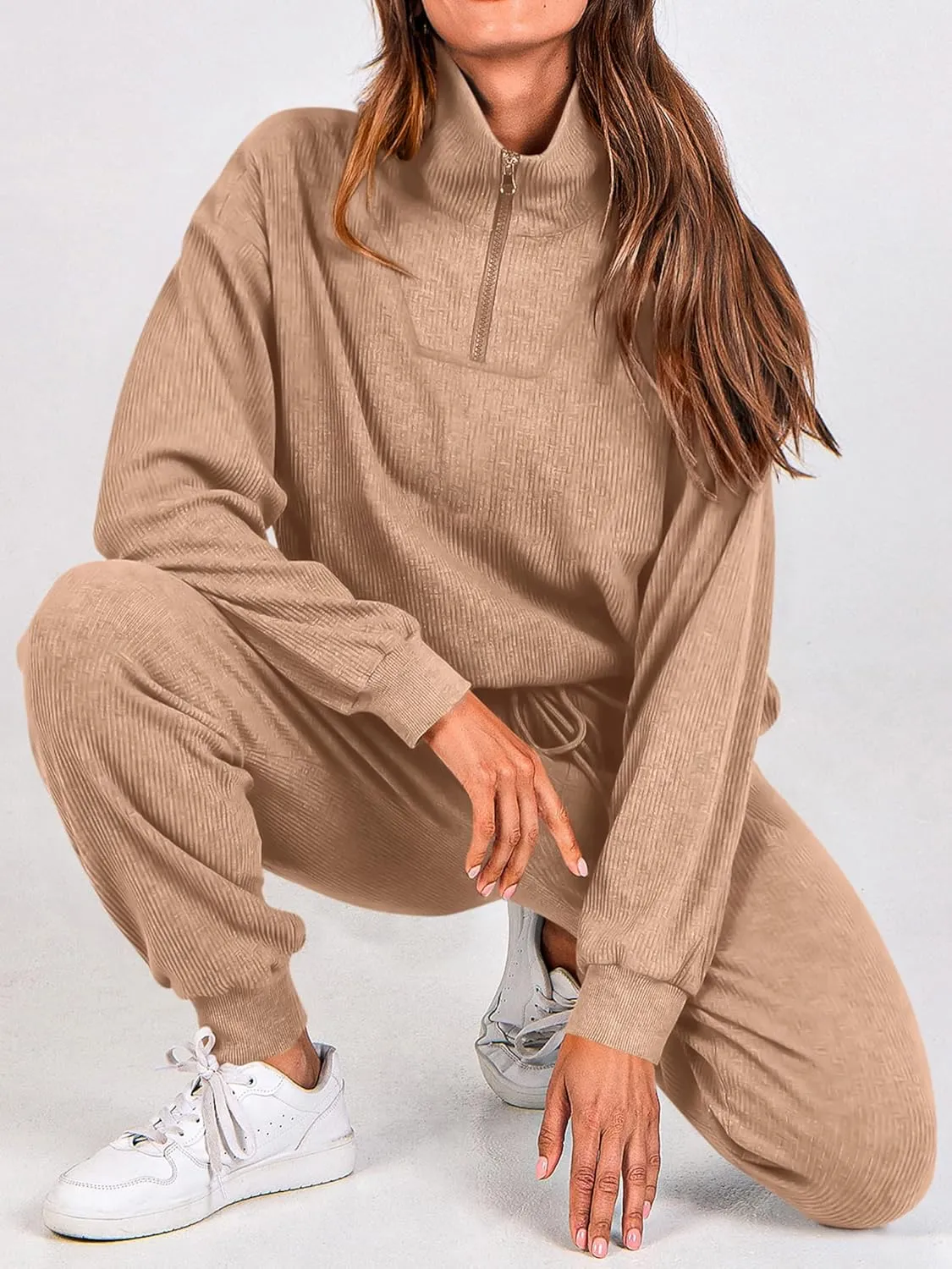 BTFBM Women's 2 Piece Tracksuit Fall Outfits 2025 Long Sleeve Half Zip Sweatshirt Sweatpants Lounge Set Sweatsuits