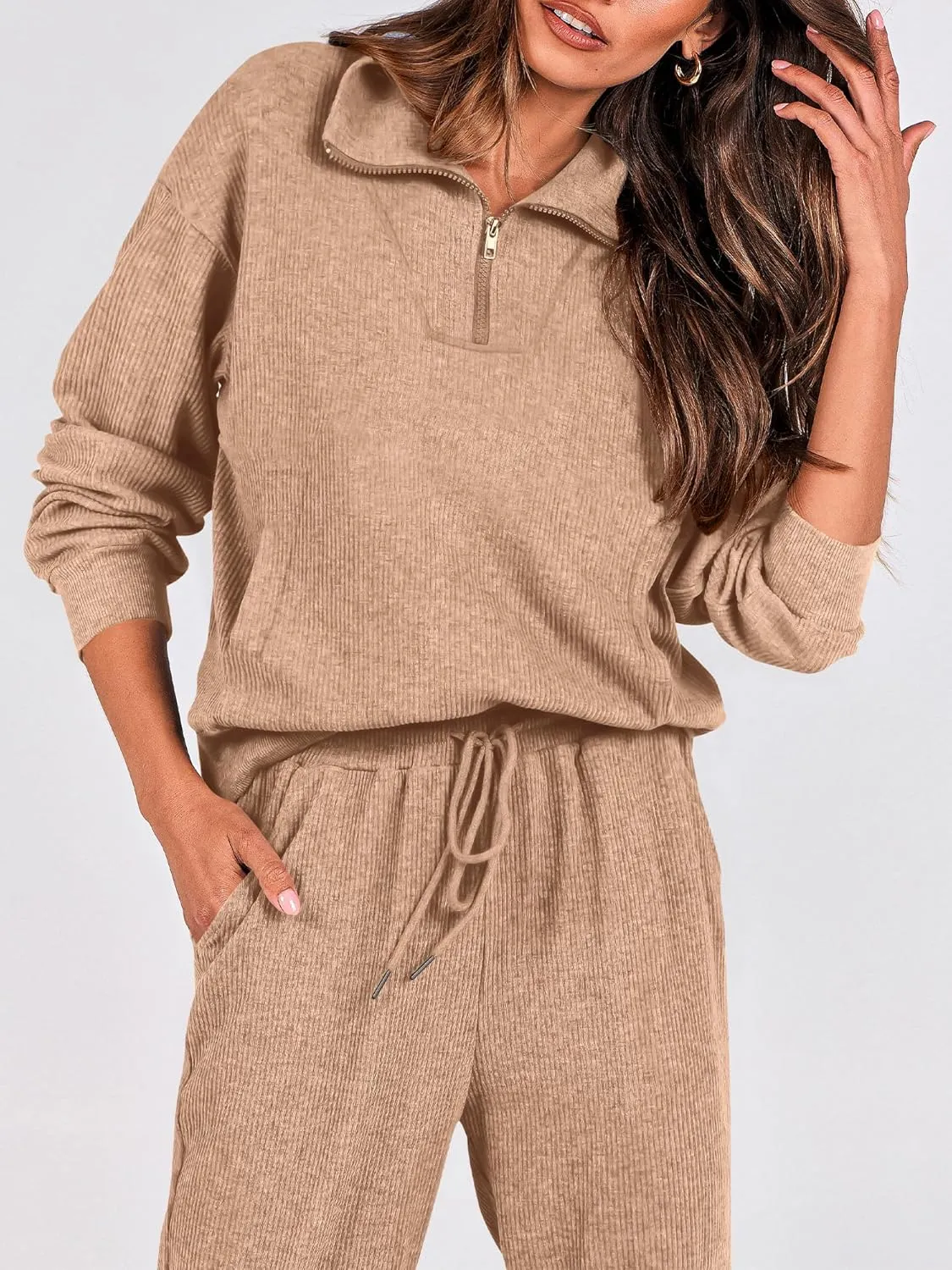 BTFBM Women's 2 Piece Tracksuit Fall Outfits 2025 Long Sleeve Half Zip Sweatshirt Sweatpants Lounge Set Sweatsuits