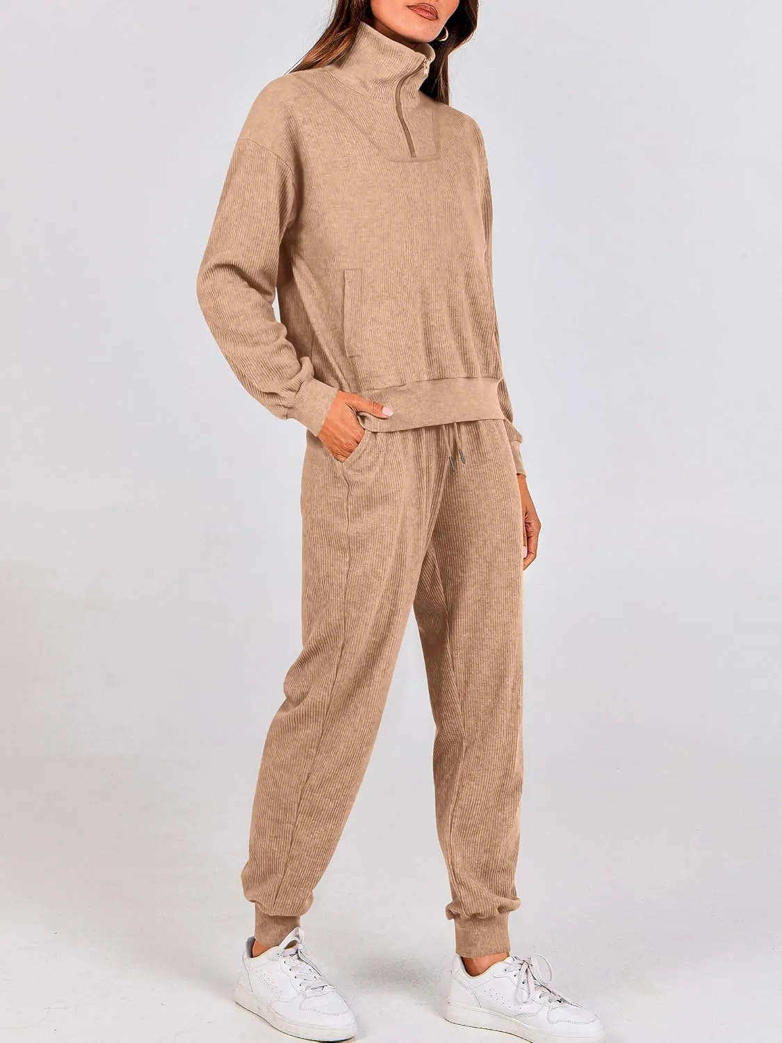 BTFBM Women's 2 Piece Tracksuit Fall Outfits 2025 Long Sleeve Half Zip Sweatshirt Sweatpants Lounge Set Sweatsuits