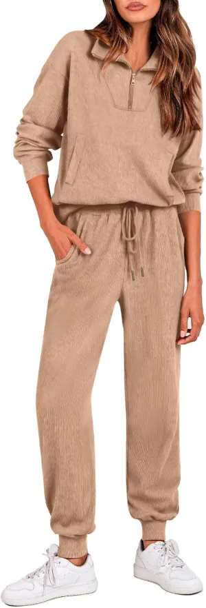 BTFBM Women's 2 Piece Tracksuit Fall Outfits 2025 Long Sleeve Half Zip Sweatshirt Sweatpants Lounge Set Sweatsuits