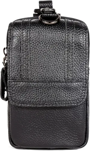 cell phone bag leather waist bag, retro casual fashion travel waist bag (Black)