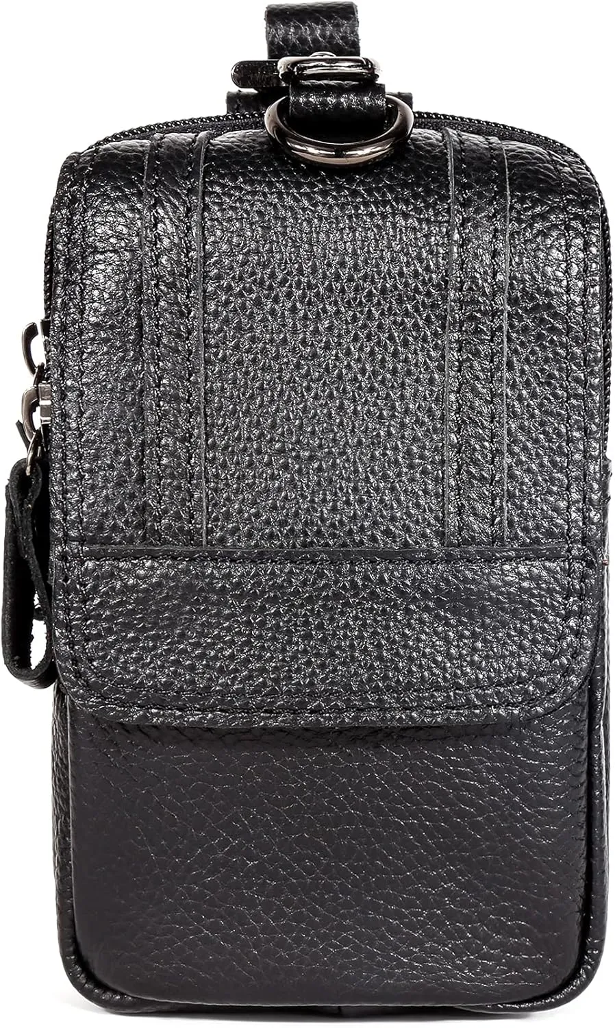 cell phone bag leather waist bag, retro casual fashion travel waist bag (Black)