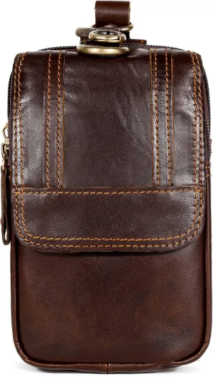 cell phone bag leather waist bag, retro casual fashion travel waist bag (Coffee)