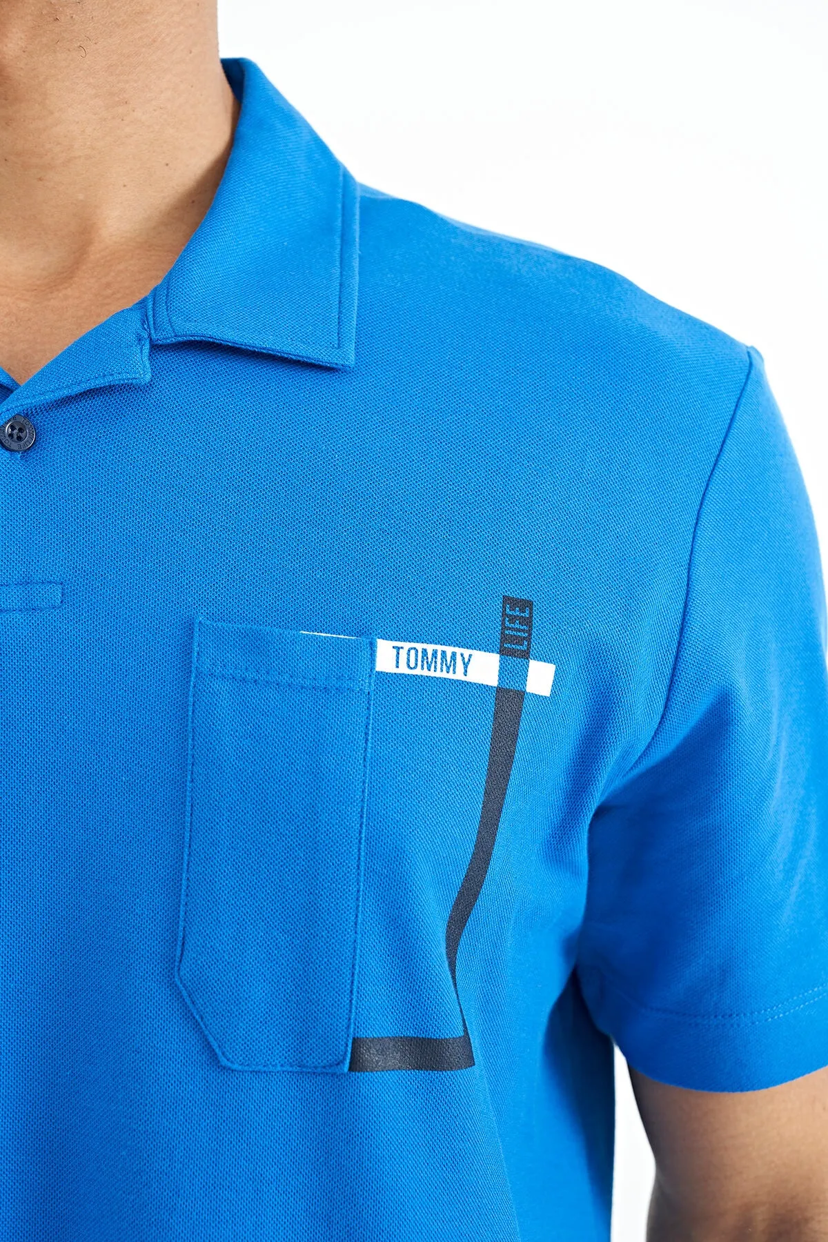 cep detayli baskili standart kalip polo yaka erkek t-shirt - 88241