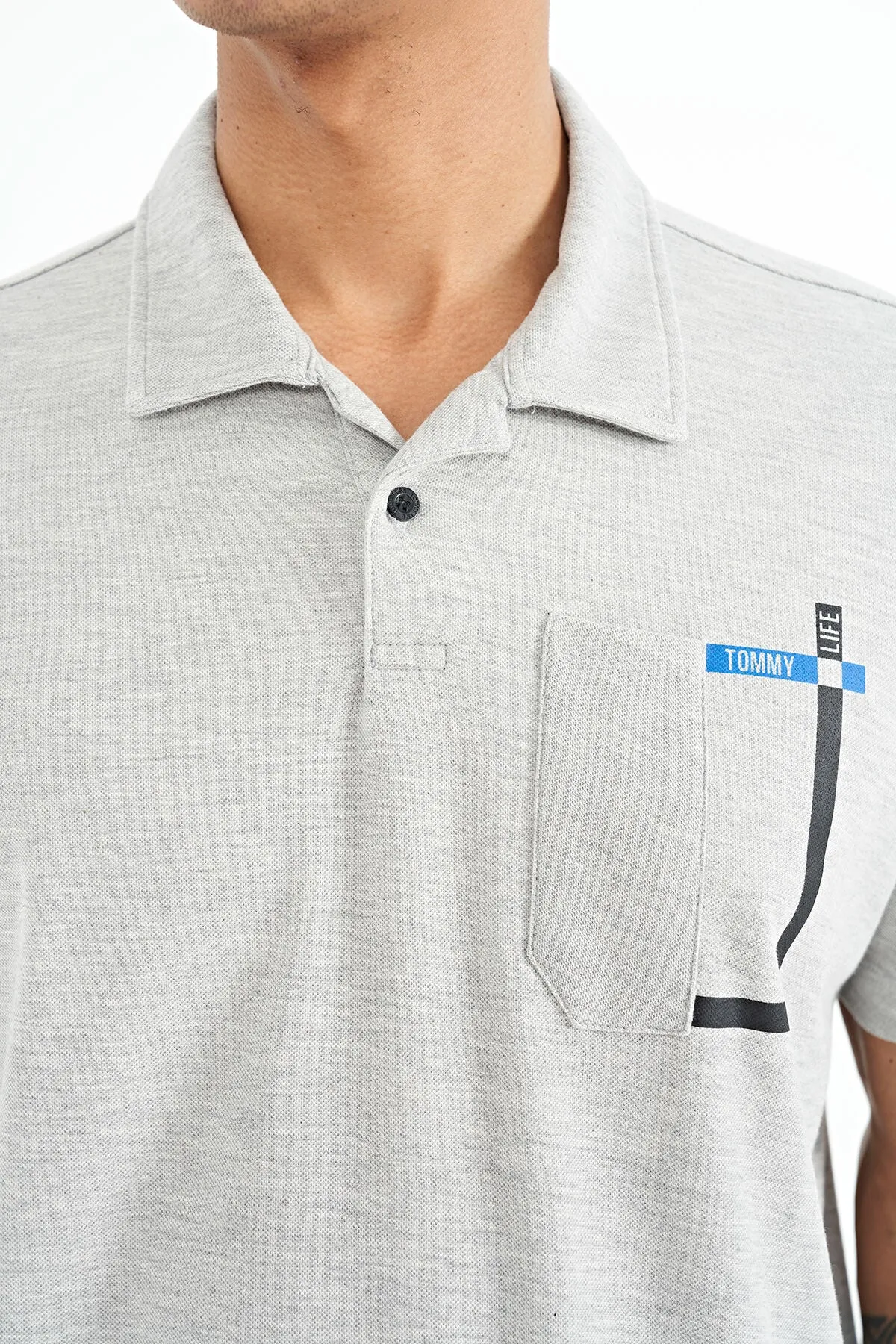 cep detayli baskili standart kalip polo yaka erkek t-shirt - 88241