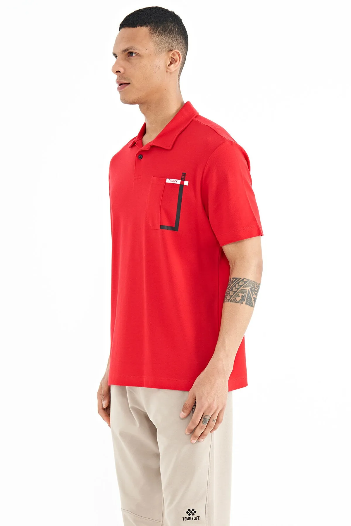 cep detayli baskili standart kalip polo yaka erkek t-shirt - 88241