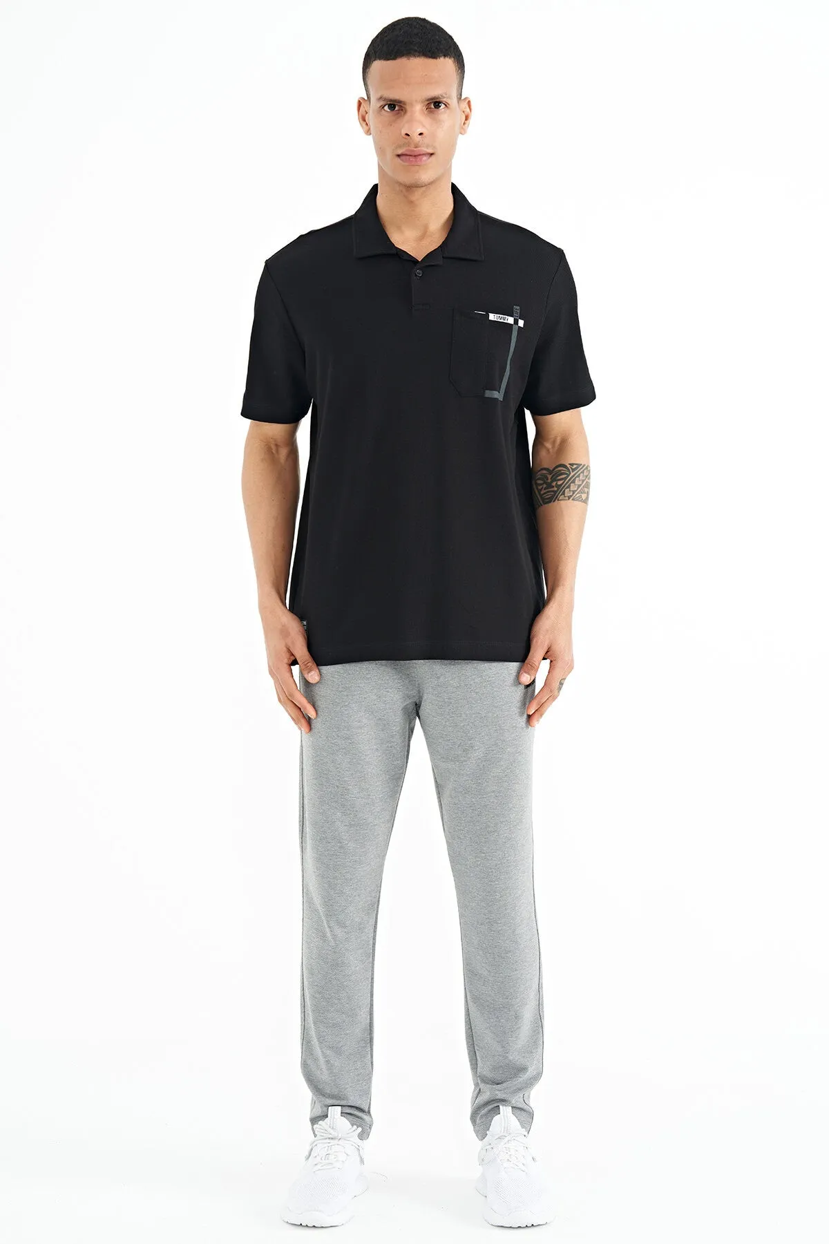 cep detayli baskili standart kalip polo yaka erkek t-shirt - 88241