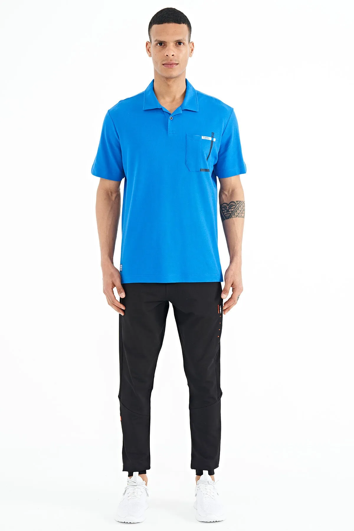 cep detayli baskili standart kalip polo yaka erkek t-shirt - 88241