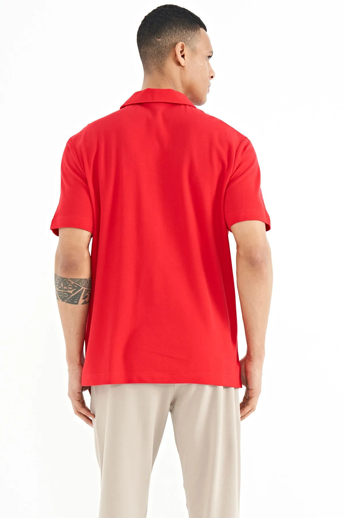 cep detayli baskili standart kalip polo yaka erkek t-shirt - 88241