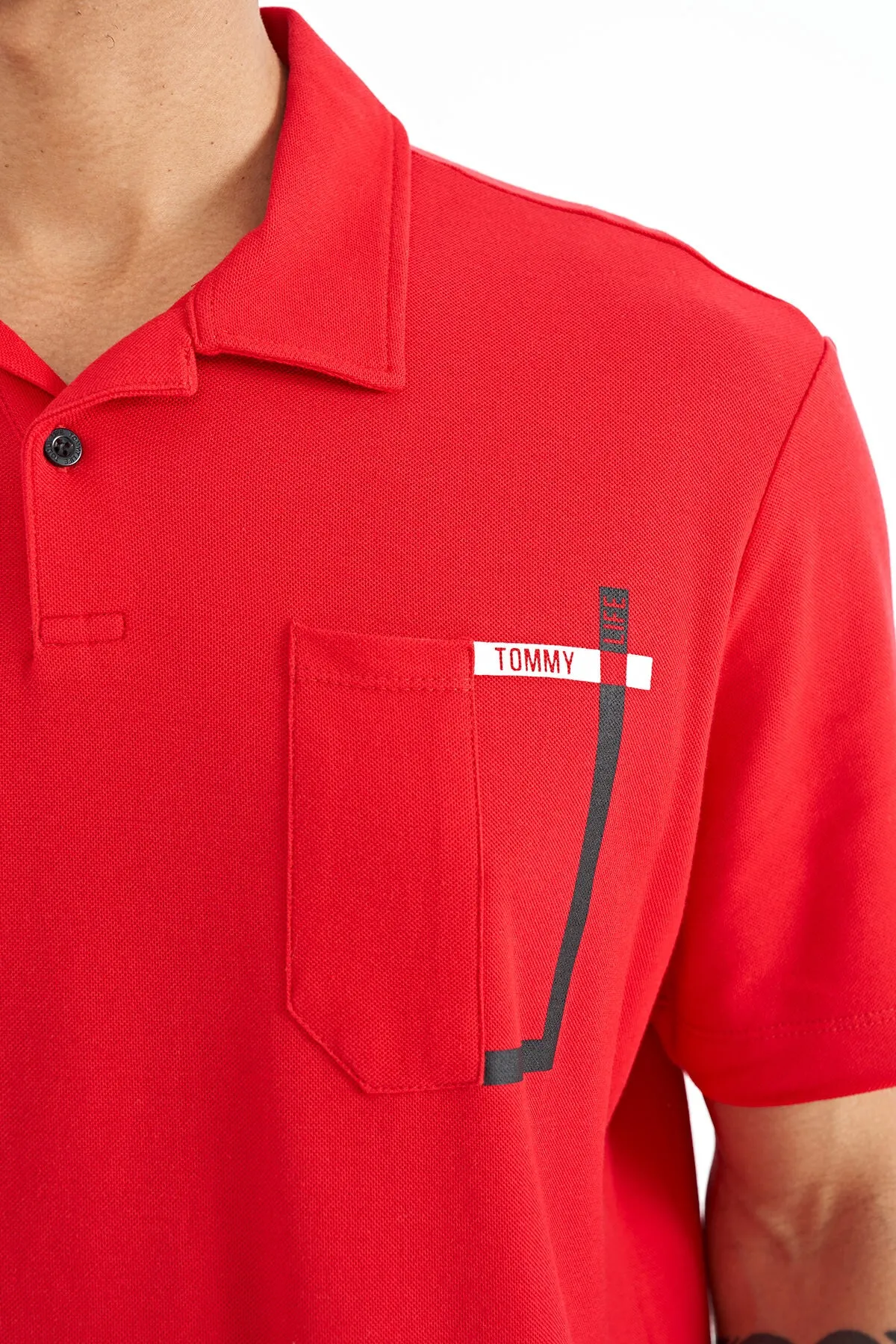 cep detayli baskili standart kalip polo yaka erkek t-shirt - 88241