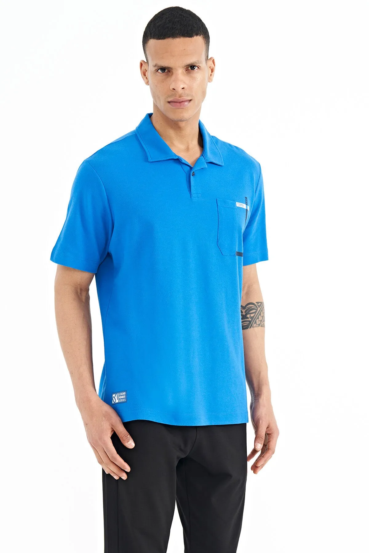 cep detayli baskili standart kalip polo yaka erkek t-shirt - 88241