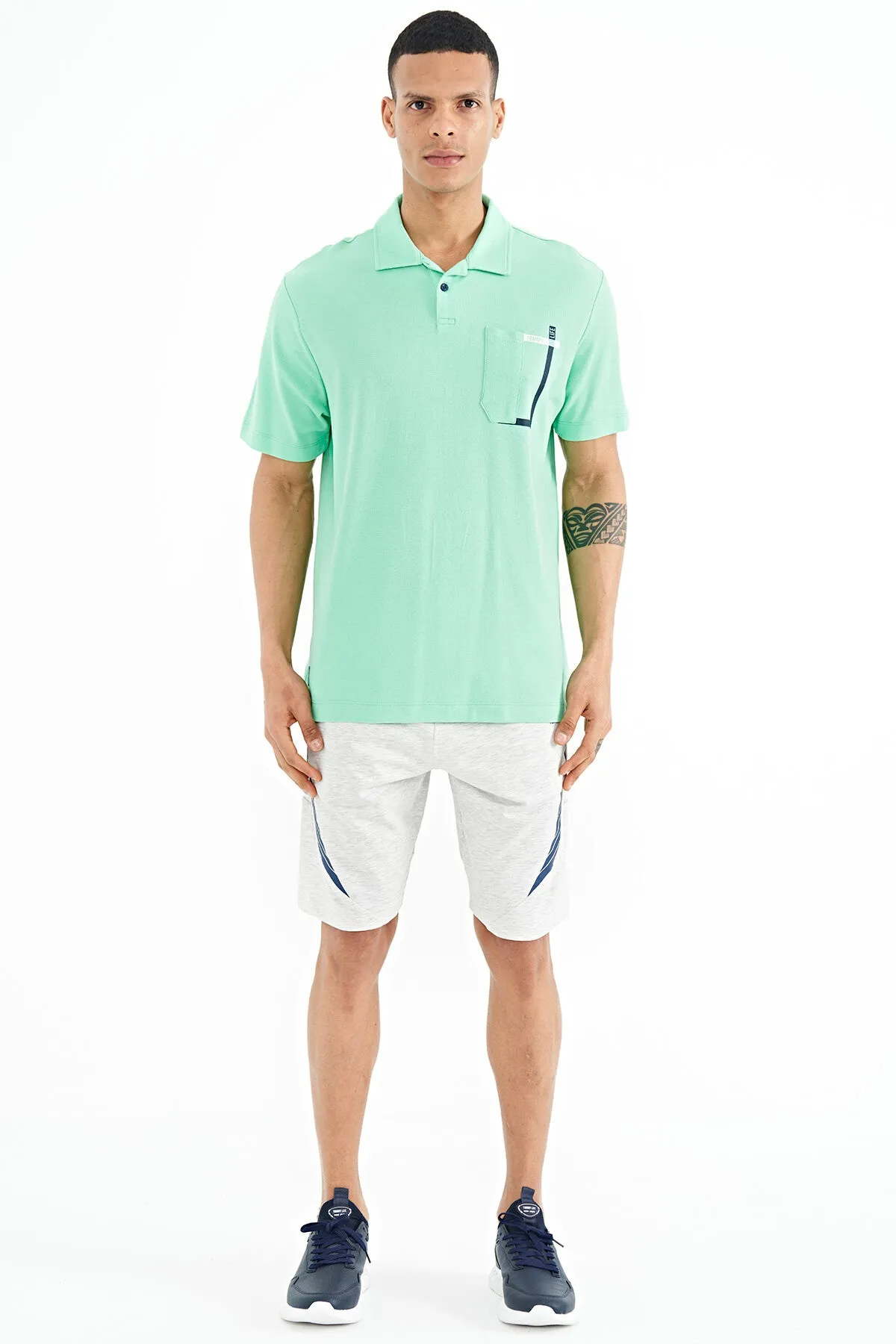 cep detayli baskili standart kalip polo yaka erkek t-shirt - 88241