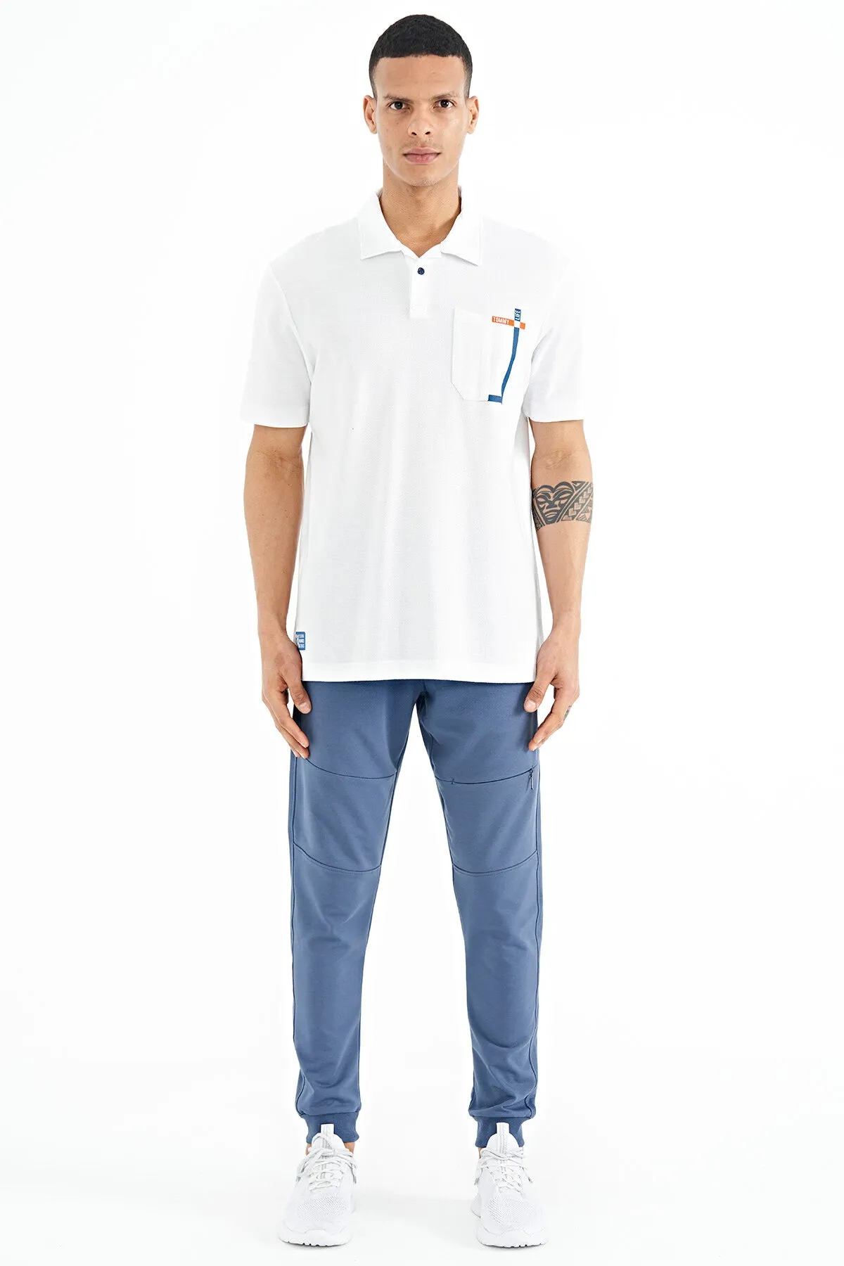 cep detayli baskili standart kalip polo yaka erkek t-shirt - 88241