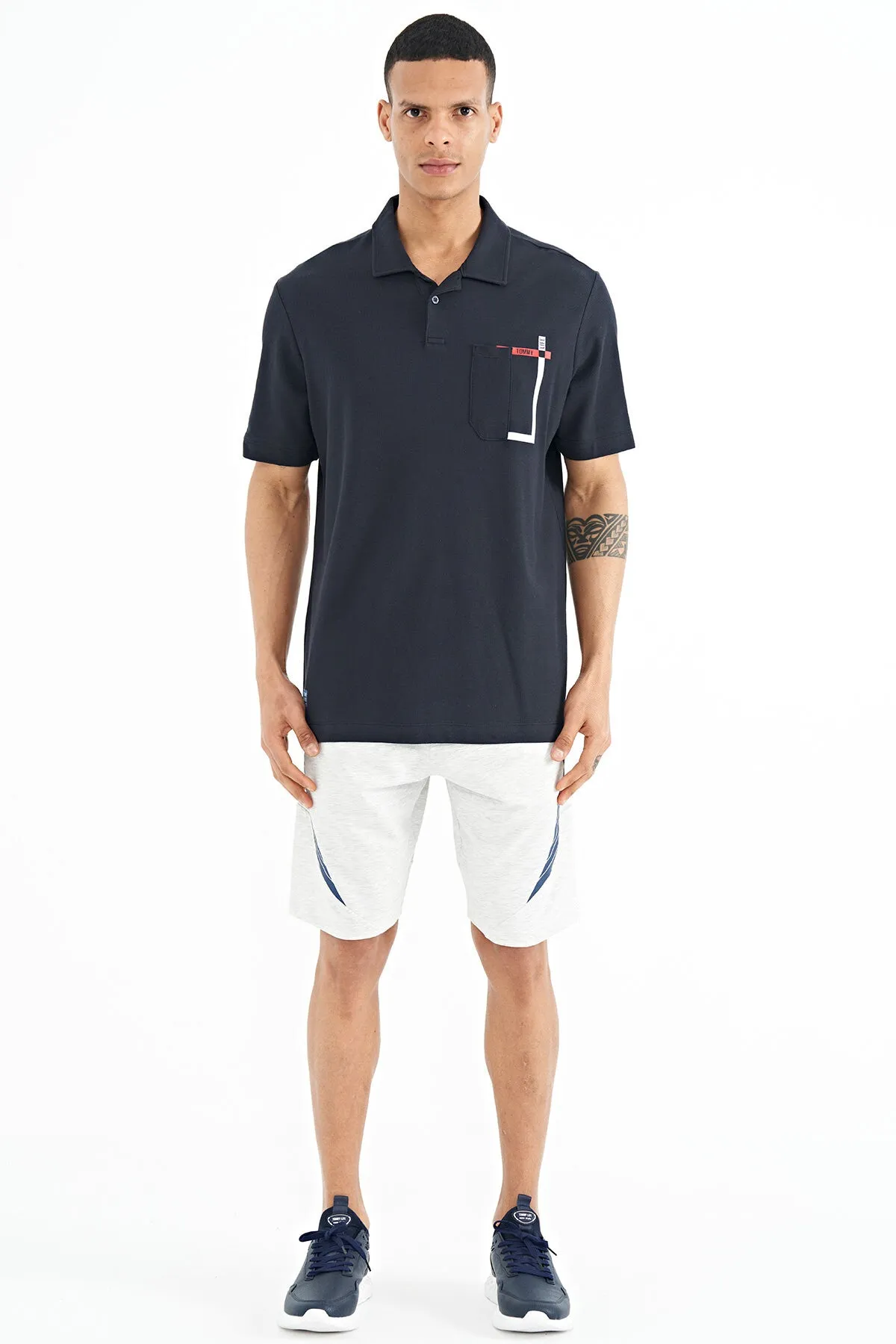 cep detayli baskili standart kalip polo yaka erkek t-shirt - 88241