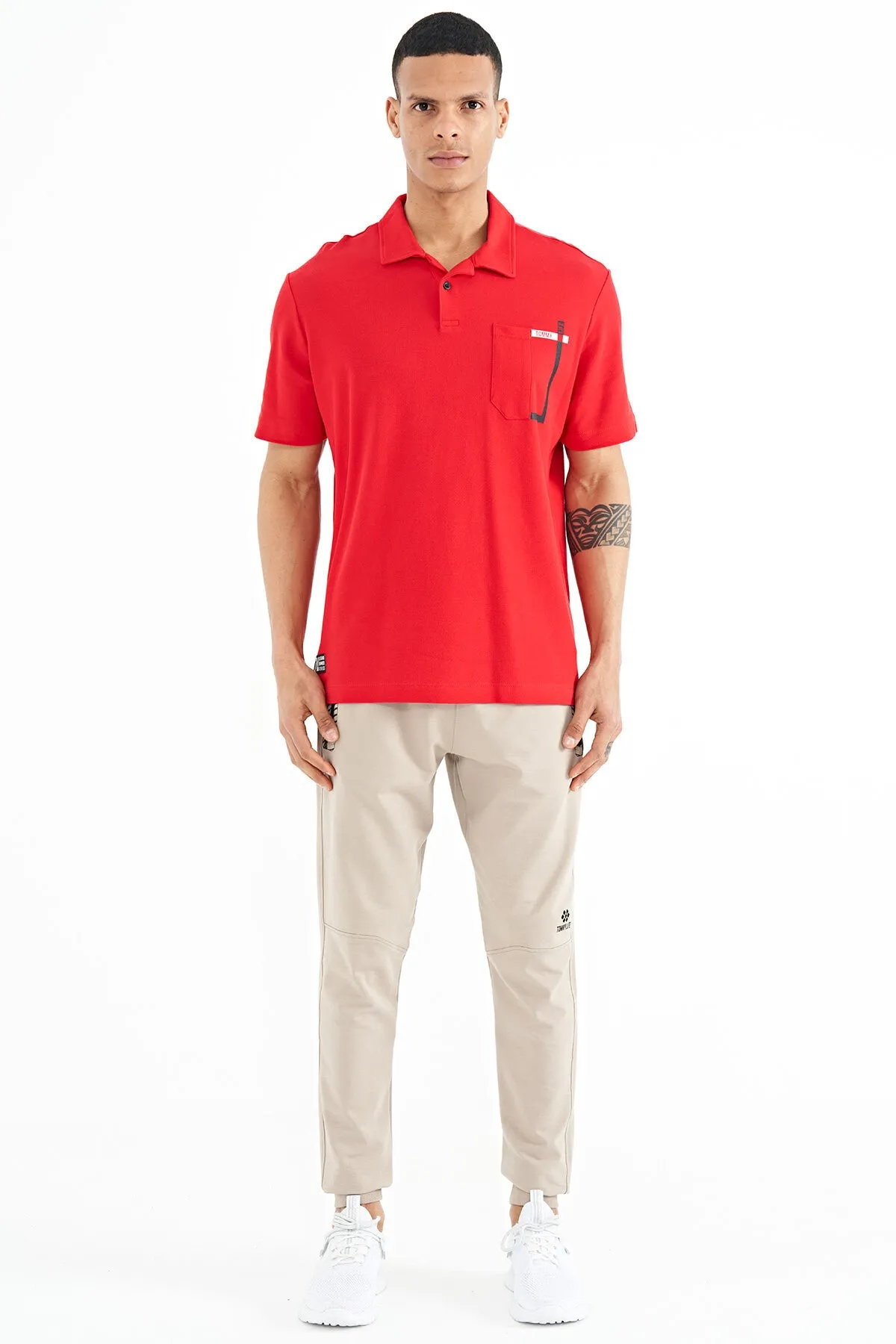 cep detayli baskili standart kalip polo yaka erkek t-shirt - 88241