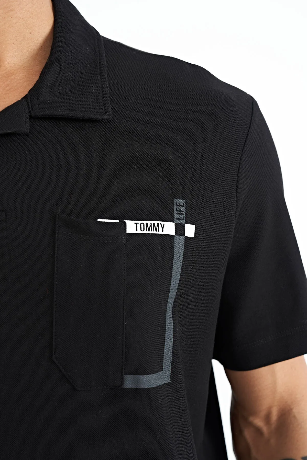cep detayli baskili standart kalip polo yaka erkek t-shirt - 88241