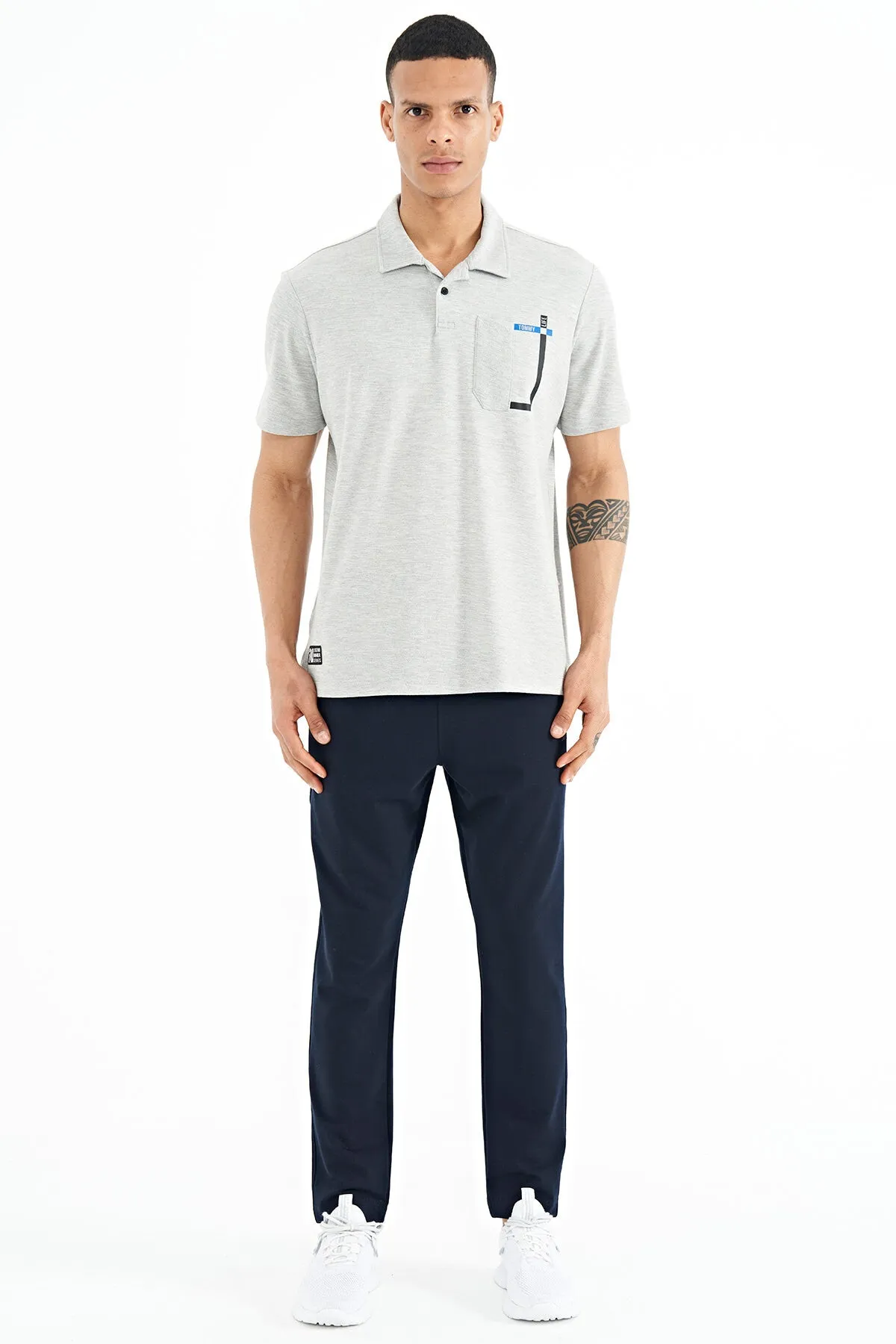 cep detayli baskili standart kalip polo yaka erkek t-shirt - 88241