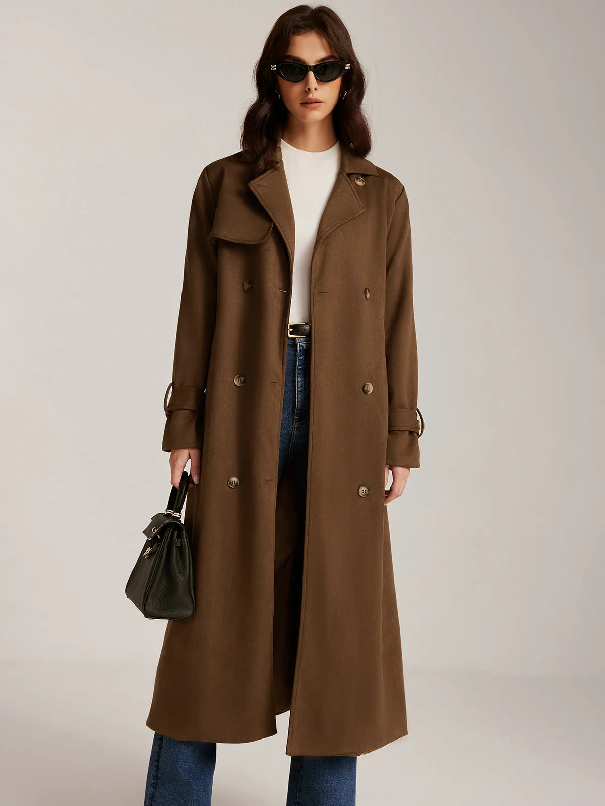 Chicmy-Winter Outfits Christmas Thanksgiving Gift New Year's Eve Outfits Streetwear Fashion Suede Belted Button Long Trench Coat
