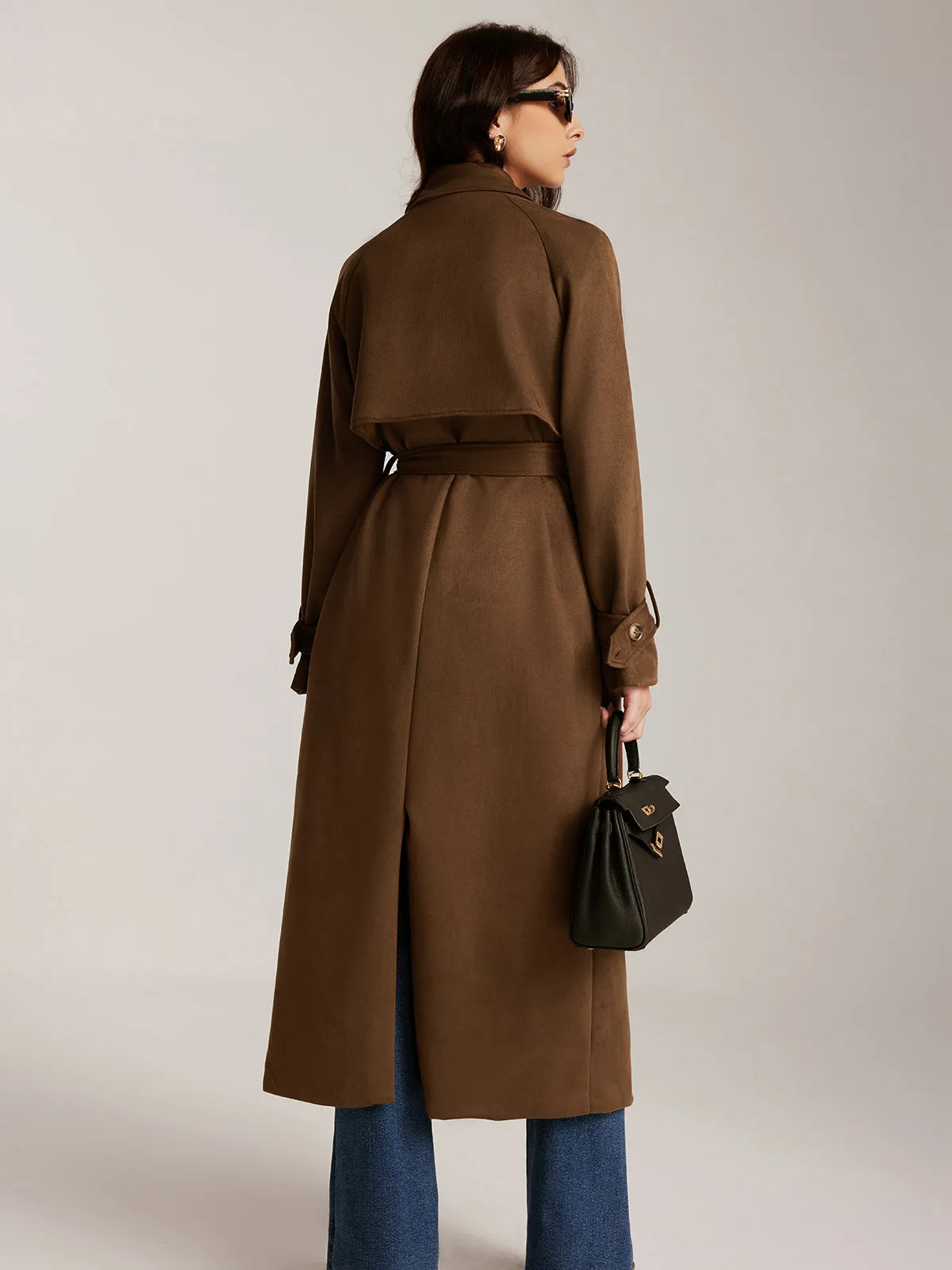 Chicmy-Winter Outfits Christmas Thanksgiving Gift New Year's Eve Outfits Streetwear Fashion Suede Belted Button Long Trench Coat