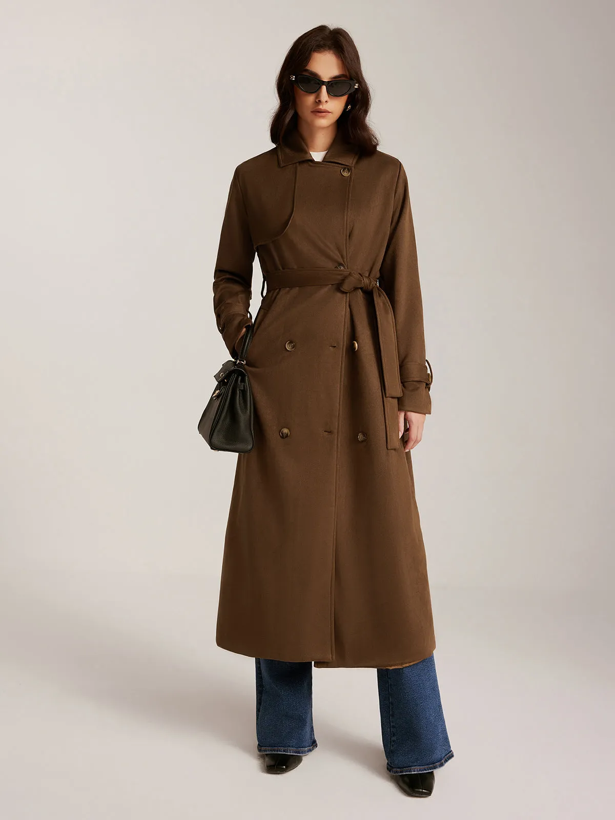 Chicmy-Winter Outfits Christmas Thanksgiving Gift New Year's Eve Outfits Streetwear Fashion Suede Belted Button Long Trench Coat