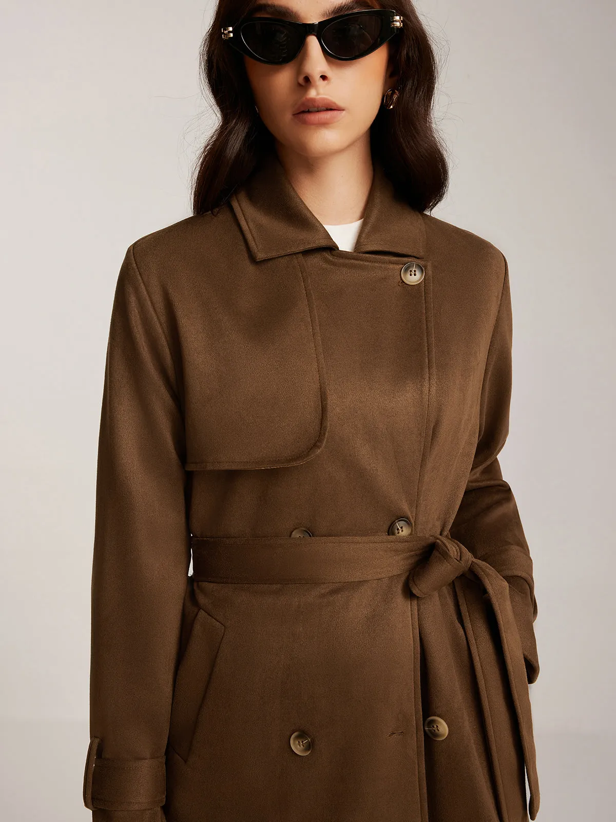 Chicmy-Winter Outfits Christmas Thanksgiving Gift New Year's Eve Outfits Streetwear Fashion Suede Belted Button Long Trench Coat
