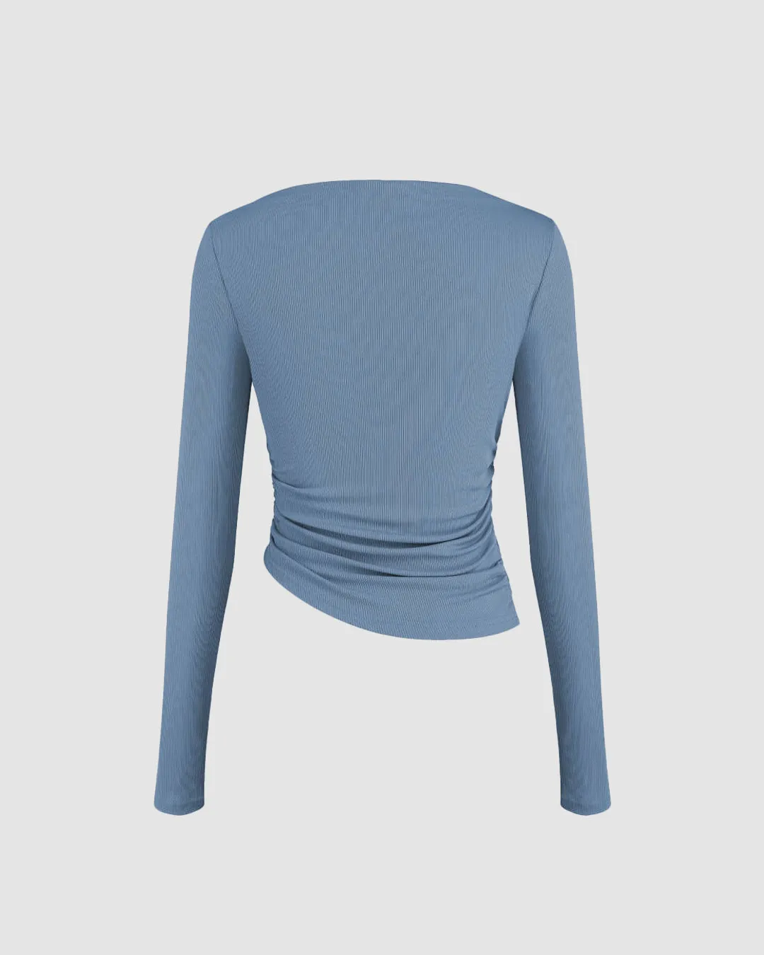 Combo :Asymmetrical Neck Ruched Long Sleeve Tee In Dusty Blue and Black