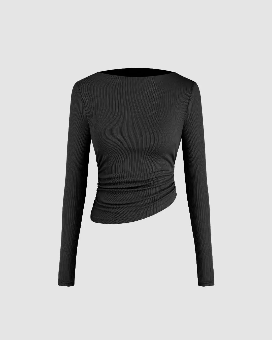 Combo :Asymmetrical Neck Ruched Long Sleeve Tee In Dusty Blue and Black
