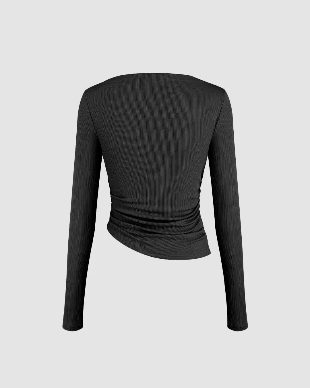 Combo :Asymmetrical Neck Ruched Long Sleeve Tee In Dusty Blue and Black