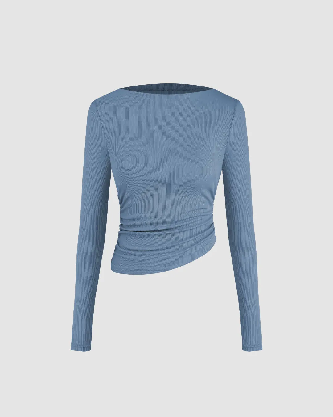 Combo :Asymmetrical Neck Ruched Long Sleeve Tee In Dusty Blue and Black