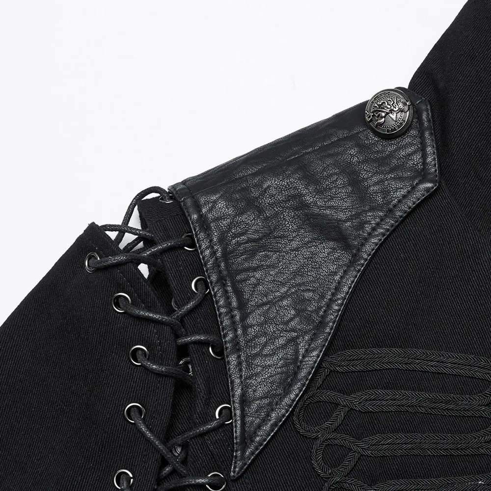 Detachable Sleeved Punk Military Jacket with Vintage Buttons