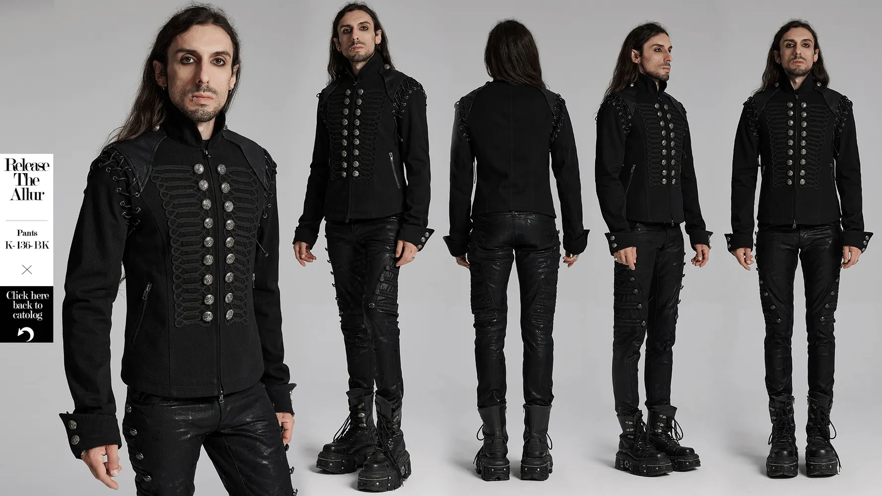 Detachable Sleeved Punk Military Jacket with Vintage Buttons