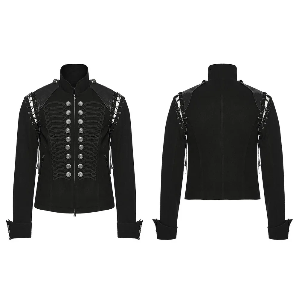 Detachable Sleeved Punk Military Jacket with Vintage Buttons