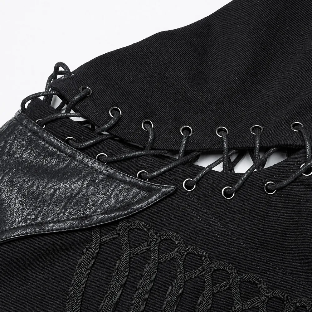 Detachable Sleeved Punk Military Jacket with Vintage Buttons